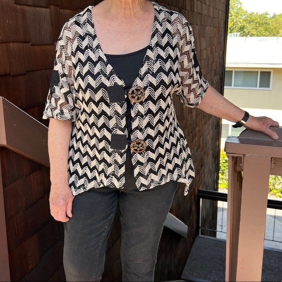 Top/other-Kaktus, swing flow zig zag thin artistic top, mesh, shark tail hem, M - Picture 7 of 17